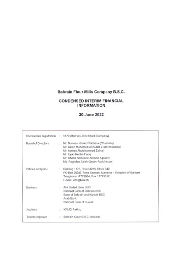 Thumbnail Bahrain Flour Mills Company Financial Statement 2022-h1