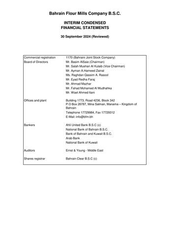 Thumbnail Bahrain Flour Mills Company Financial Statement 2024-9m