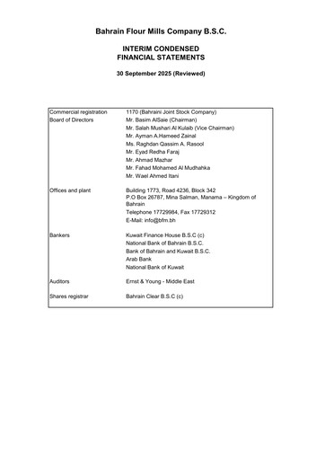 Thumbnail Bahrain Flour Mills Company Financial Statement 2025-9m