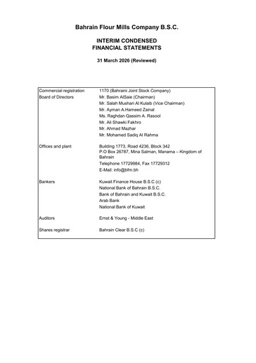 Thumbnail Bahrain Flour Mills Company Financial Statement 2026-q1
