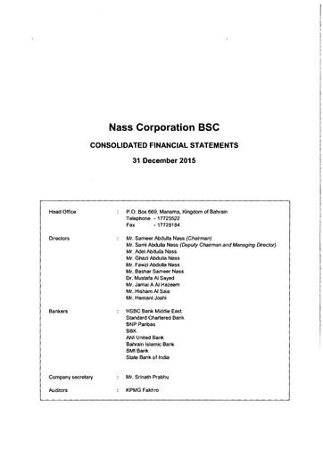 Thumbnail Nass Corporation B.S.C. Financial Statement 2015