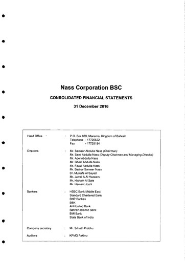 Thumbnail Nass Corporation B.S.C. Financial Statement 2016