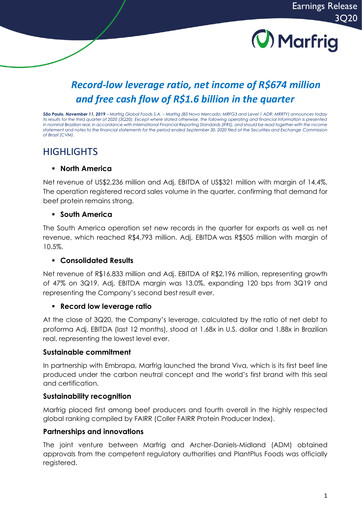 Thumbnail Marfrig Global Foods Quarterly Report 2020-q3
