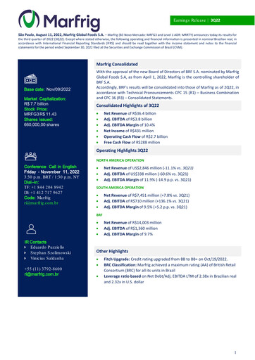 Thumbnail Marfrig Global Foods Quarterly Report 2022-q3