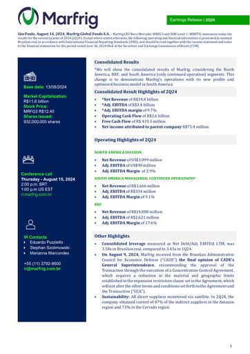 Thumbnail Marfrig Global Foods Quarterly Report 2024-q2