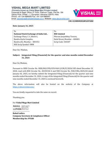 Thumbnail Vishal Mega Mart Limited Quarterly Report 2024-2025-q3