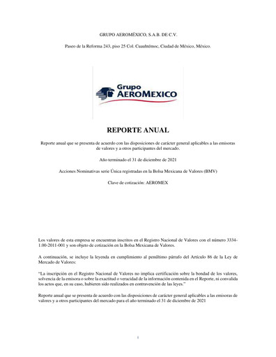 Thumbnail Grupo Aeromexico Annual Report 2021