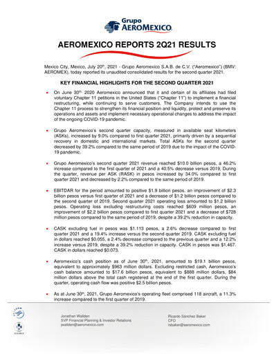 Thumbnail Grupo Aeromexico Quarterly Report 2021-q2