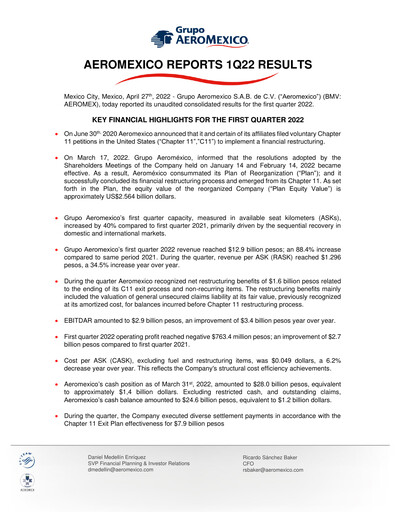 Thumbnail Grupo Aeromexico Quarterly Report 2022-q1