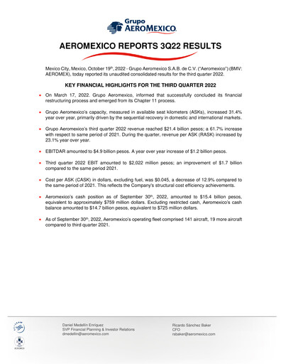 Thumbnail Grupo Aeromexico Quarterly Report 2022-q3
