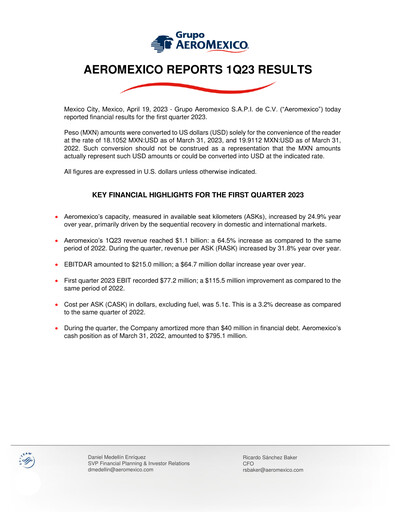 Thumbnail Grupo Aeromexico Quarterly Report 2023-q1