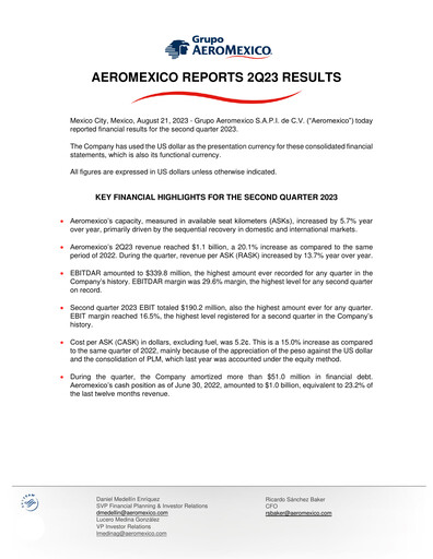 Thumbnail Grupo Aeromexico Quarterly Report 2023-q2