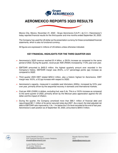 Thumbnail Grupo Aeromexico Quarterly Report 2023-q3