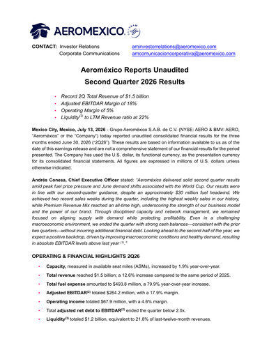 Miniature Grupo Aeromexico Rapport trimestriel 2026-q2