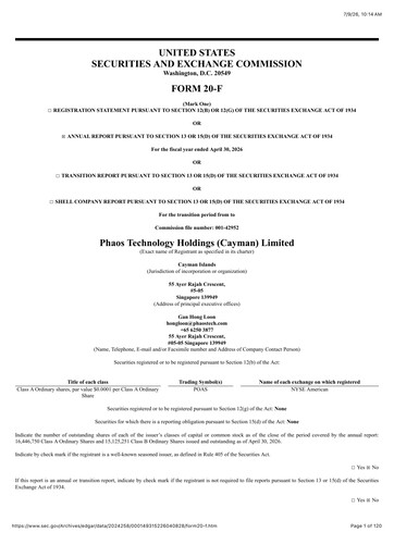 Vorschaubild Phaos Technology Holdings Jahresbericht 2025-2026