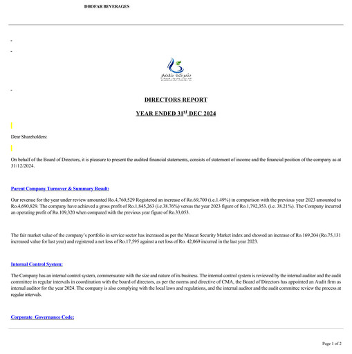 Thumbnail Dhofar Beverages and Foodstuff Company Annual Report 2024