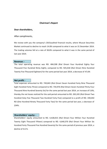 Thumbnail Financial Services Company SAOG Financial Statement 2015