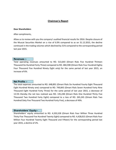 Thumbnail Financial Services Company SAOG Financial Statement 2016