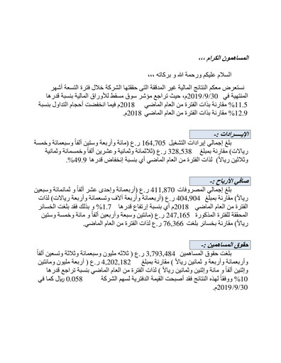 Thumbnail Financial Services Company SAOG Quarterly Report 2019-q3