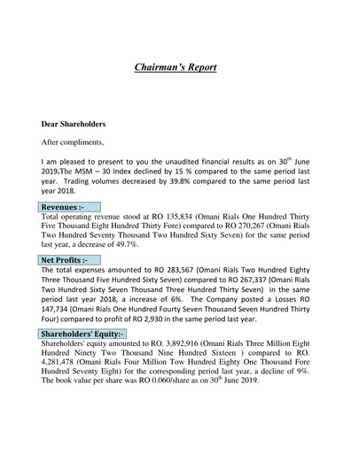 Thumbnail Financial Services Company SAOG Quarterly Report 2019-q2
