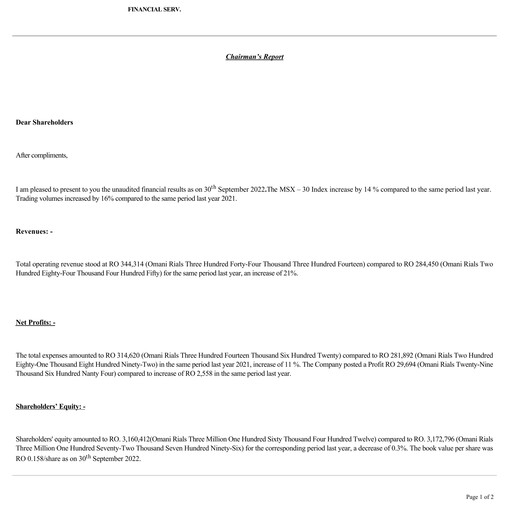 Thumbnail Financial Services Company SAOG Quarterly Report 2022-q3
