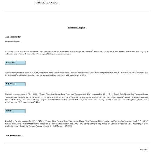 Thumbnail Financial Services Company SAOG Quarterly Report 2023-q1