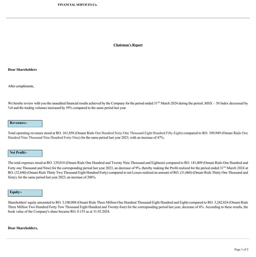 Thumbnail Financial Services Company SAOG Quarterly Report 2024-q1