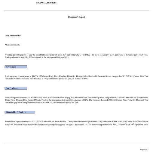 Thumbnail Financial Services Company SAOG Quarterly Report 2024-q3