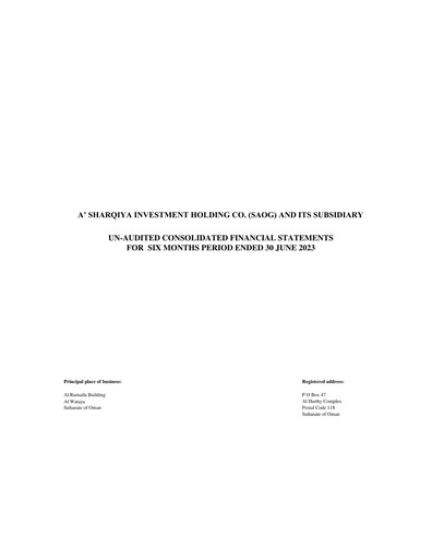 Thumbnail Al Sharqiya Investment Holdings Company Half-year Report 2023-h1
