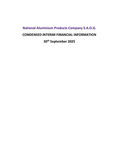 Thumbnail National Aluminium Products Company SAOG Quarterly Report 2025-q3