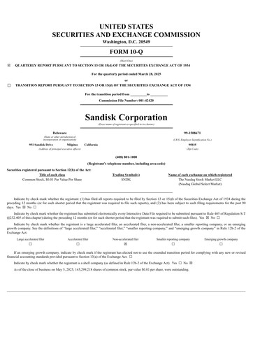 Miniature Sandisk Rapport trimestriel 2025-q3