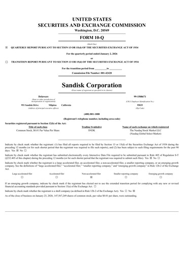 Miniature Sandisk Rapport trimestriel 2026-q2