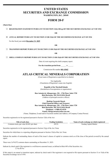 Thumbnail Atlas Critical Minerals Annual Report 2025