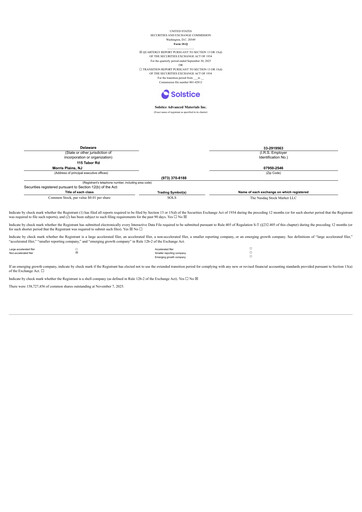 Miniature Solstice Advanced Materials Rapport trimestriel 2025-q3