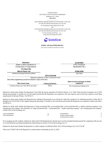 Miniature Solstice Advanced Materials Rapport trimestriel 2026-q2
