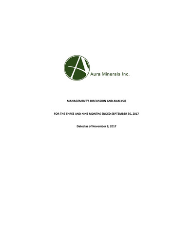 Miniature Aura Minerals Rapport trimestriel 2017-q3