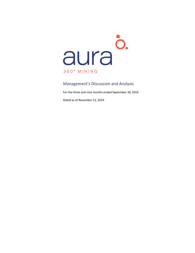 Miniature Aura Minerals Rapport trimestriel 2019-q3