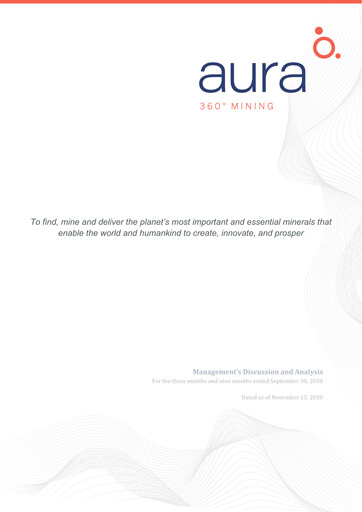 Miniature Aura Minerals Rapport trimestriel 2020-q3