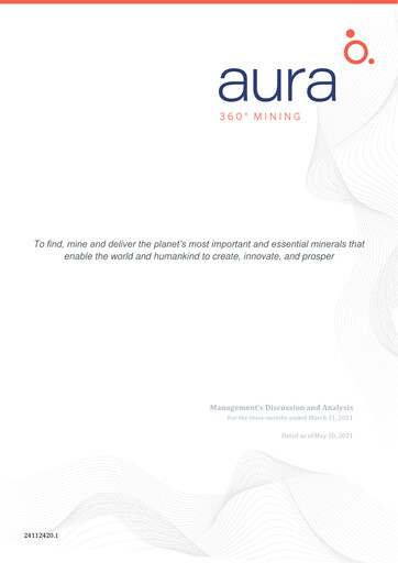 Miniature Aura Minerals Rapport trimestriel 2021-q1