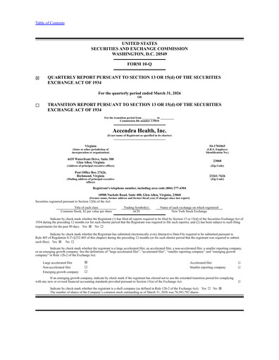 Miniature Accendra Health Rapport trimestriel 2026-q1