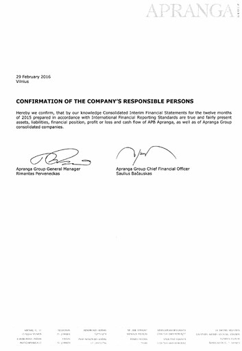 Thumbnail APB Apranga Financial Report 2015