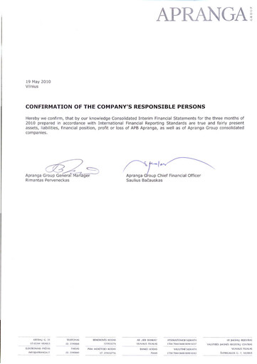 Thumbnail APB Apranga Quarterly Report 2010-q1