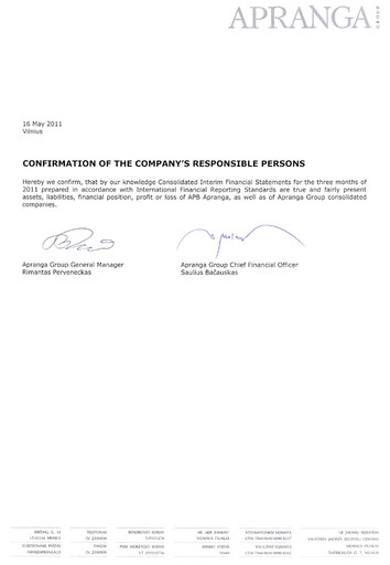 Thumbnail APB Apranga Quarterly Report 2011-q1