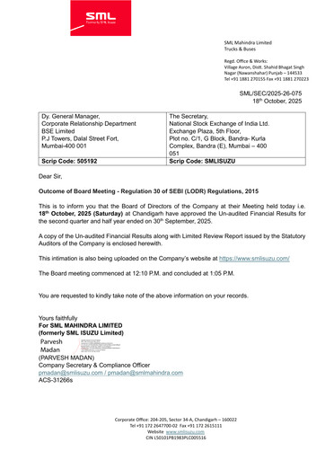 Vorschaubild SML MAHINDRA LIMITED Quartalsbericht 2025-q2