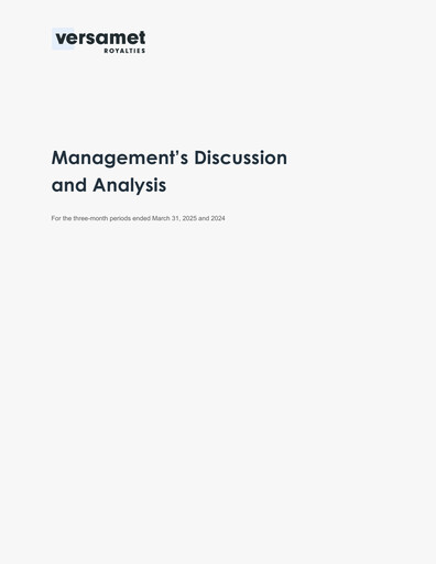 Thumbnail Versamet Royalties Corporation Quarterly Report 2025-q1