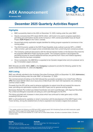 Miniature BMC Minerals Rapport trimestriel 2025-q4