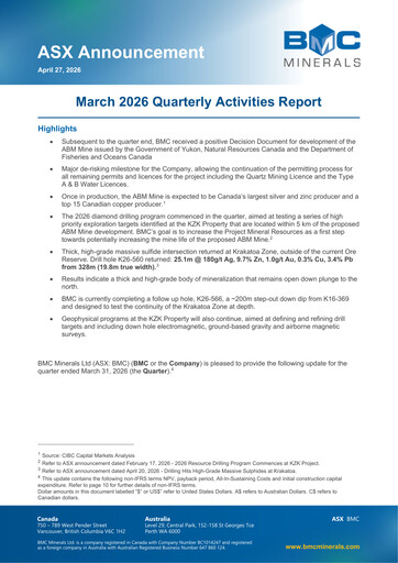 Miniature BMC Minerals Rapport trimestriel 2026-q1