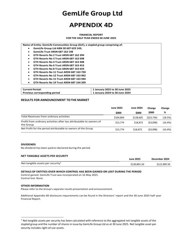 Thumbnail GemLife Communities Group Half-year Report 2025-h1