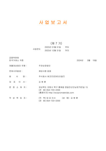 Miniature EcoPro Materials Rapport annuel 2023