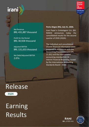 Thumbnail Irani Papel e Embalagem S.A. Quarterly Report 2026-q2